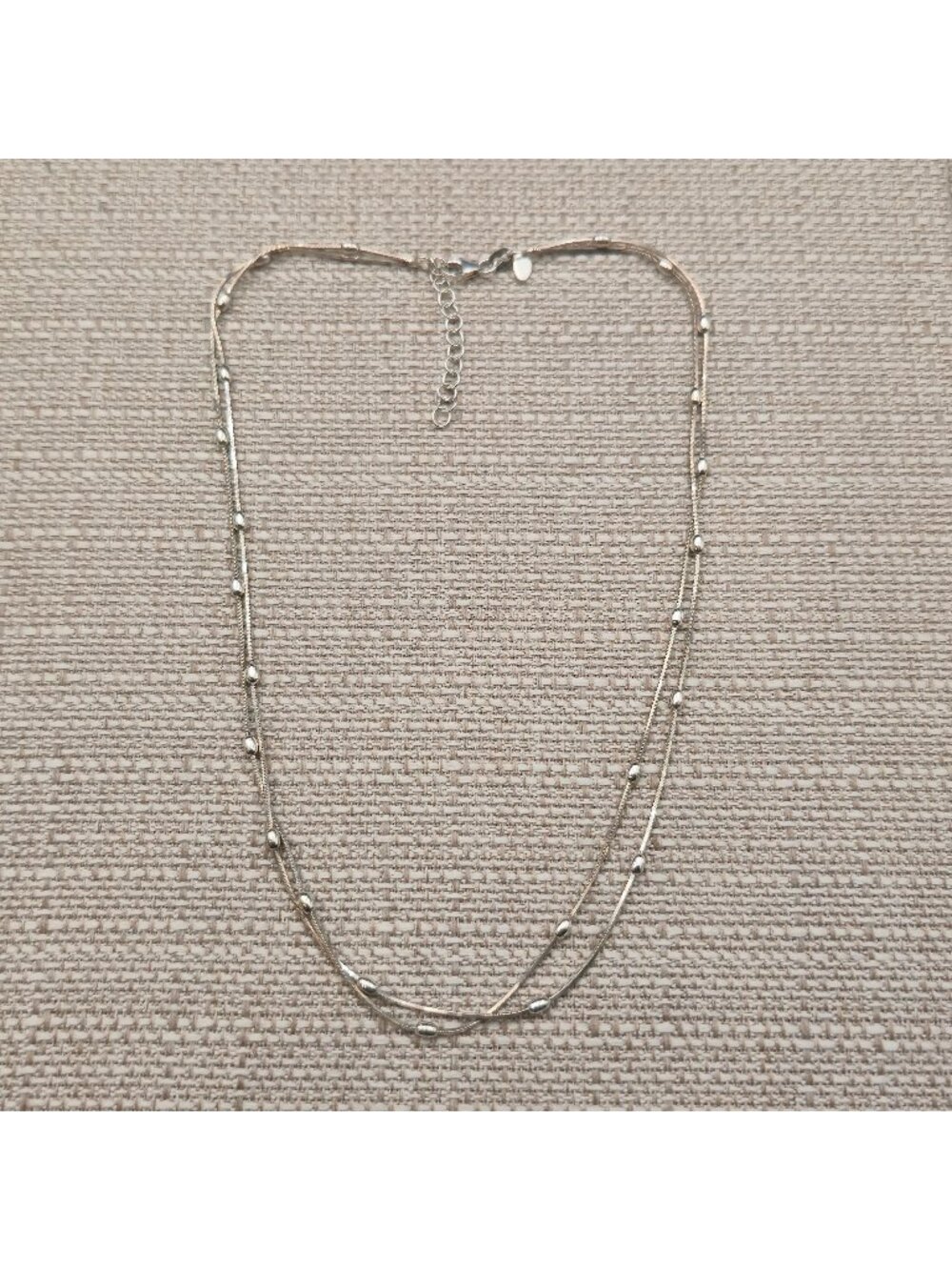 16+1 Inch Sterling Silver Layered Double Chain Rice Bead Station Necklace A7835